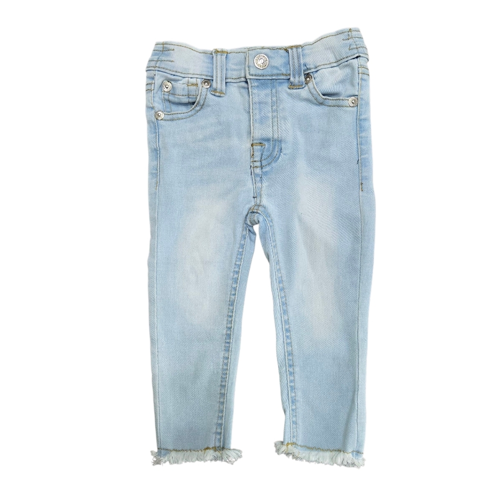 7 For All Mankind Light Wash Stretch Denim Raw Hem Skinny Jeans 12M